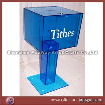 High Blue Cubical Acrylic/Plexiglass Donation Box/Case